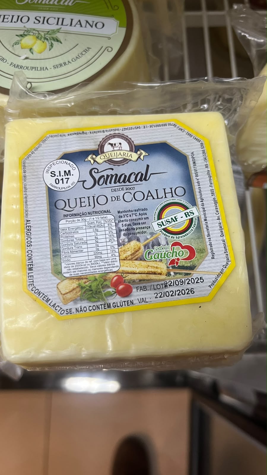 Queijo coalho Somacal